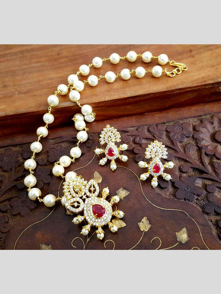Zirconia Indian Jewelry - Zirconia & Pearl Necklace