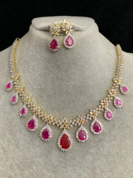 Zirconia Indian Jewelry - Zirconia Stones Necklace & Earrings
