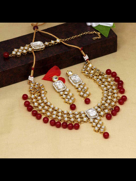 Necklace Indian Jewelry - Kundan & Pearl Necklace with Tikka