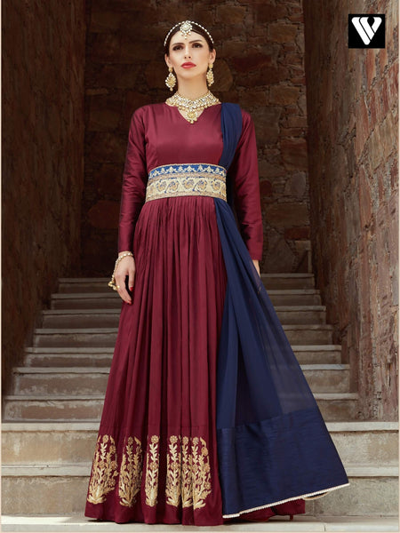 Red Indian Dress - Art Silk Embroidery