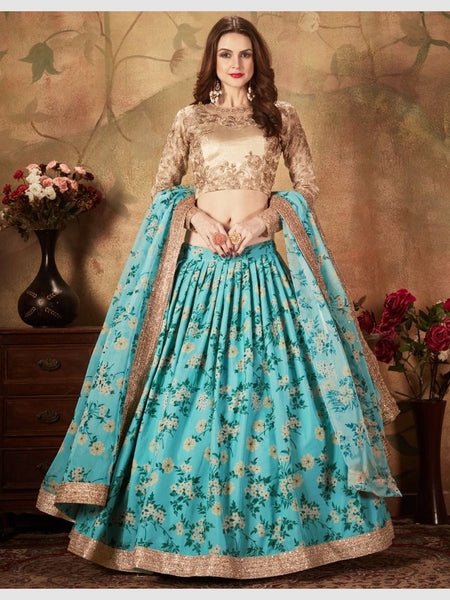 Plus-Sizes Lehenga Choli - Organza & Silk Embroidery