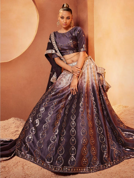 Plus-Sizes Lehenga Choli - Velvet Sequins Embroidery