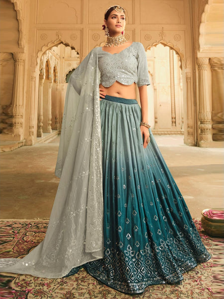 Plus-Sizes Lehenga Choli - Silk Sequins Embroidery