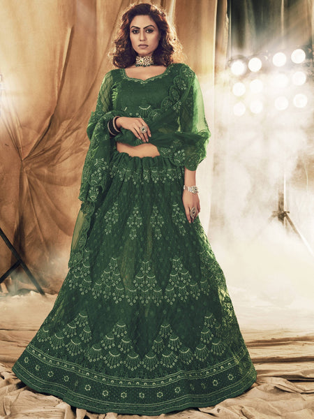 Plus-Sizes Lehenga Choli - Embroidered Net & Silk Satin