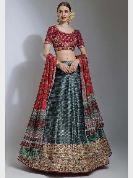 Plus-Sizes Lehenga Choli - Satin & Silk Embroidered