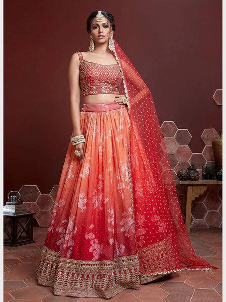 Plus-Sizes Lehenga Choli - Art Silk & Net Embroidery