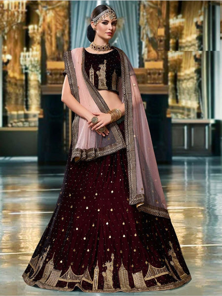  Lehenga Choli - Velvet and Net Embroidery