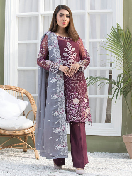 Pakistani Salwar Kameez - Embroidery on Chiffon & Organza