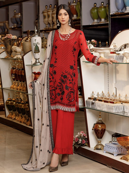 Pakistani Salwar Kameez - Embroidered Chiffon