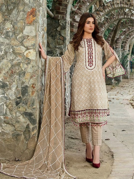 Pakistani Salwar Kameez - Embroidered Lawn & Chiffon
