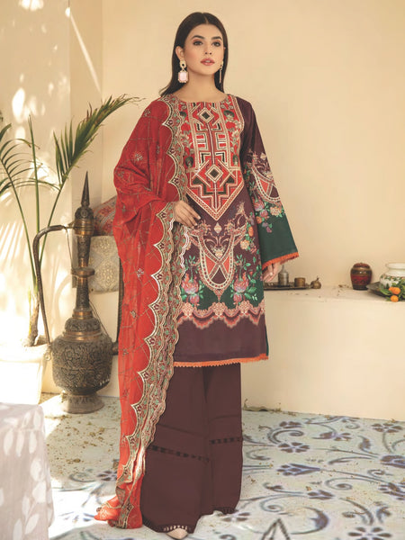  Pakistani Dress - Embroidered Lawn & Chiffon