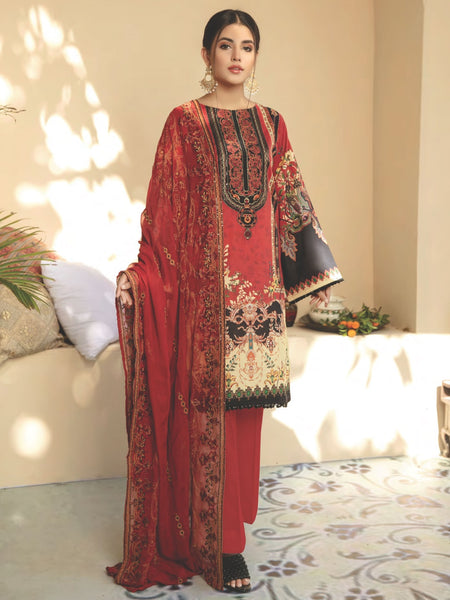  Pakistani Dress - Embroidered Lawn & Chiffon
