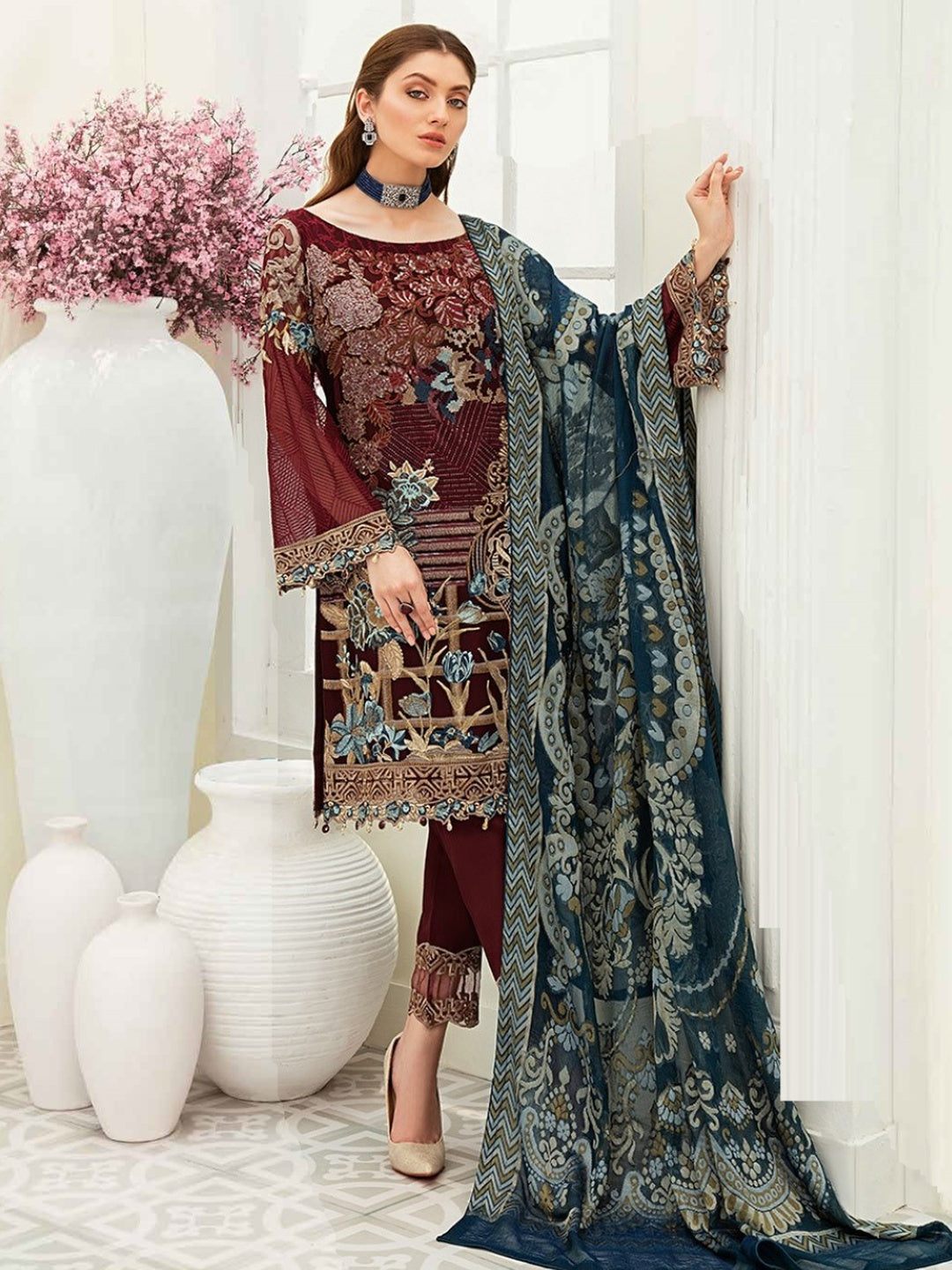 Printed chiffon dresses pakistani on sale