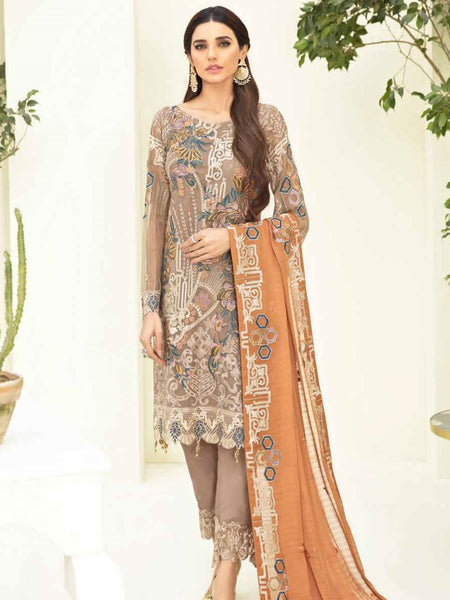  Pakistani Dress - Embroidery on Chiffon & Silk
