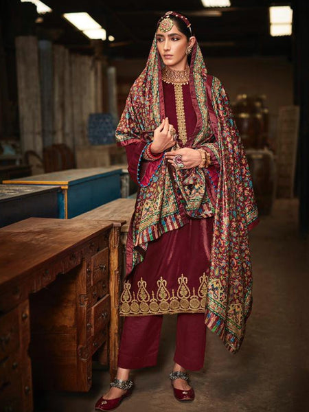 Red Indian Dress - Velvet Embroidery Suit