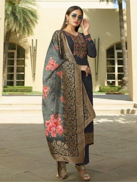 Straight Indian Dress - Satin & Jacquard Embroidery