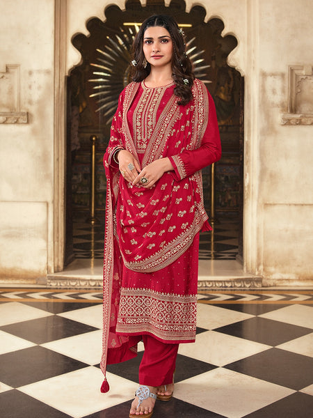 Red Indian Dress - Art Silk & Georgette Embroidery