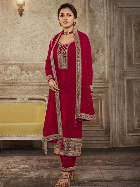 Red Indian Dress - Embroidered Georgette