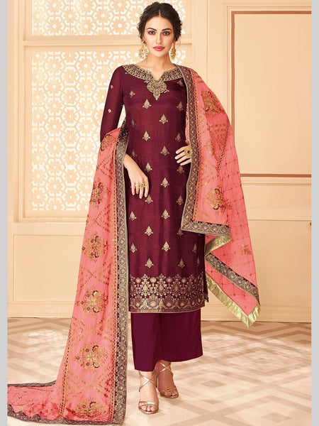 Red Indian Dress - Pure Dola Jacquard