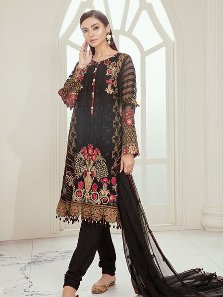 Pakistani Salwar Kameez - Embroidered Chiffon & Silk