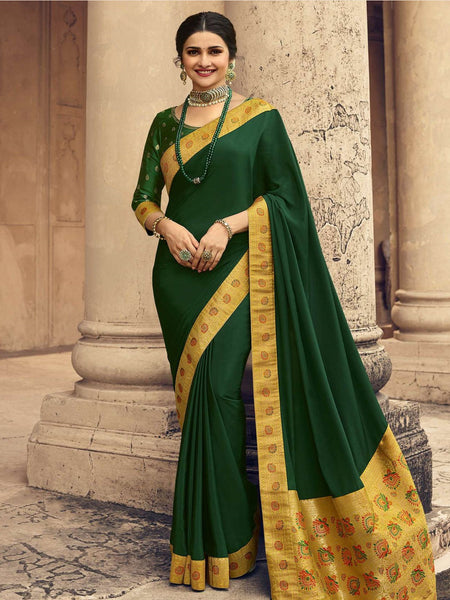 Green Saree - Embroidery On Silk Crape