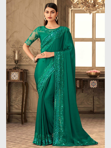 Green Saree - Sequins on Art Silk