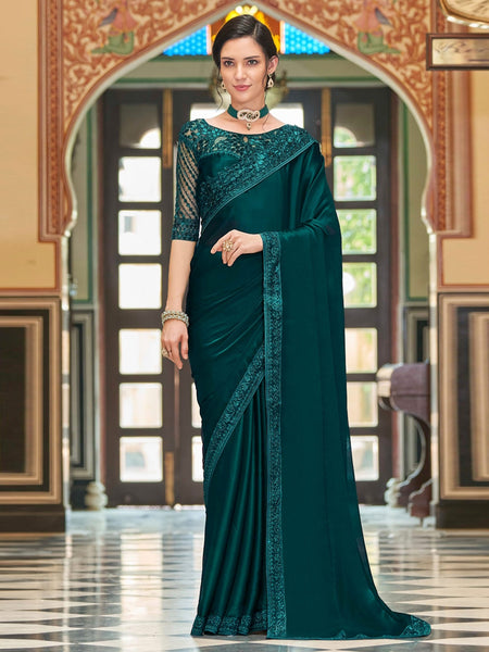 Green Saree - Art Silk Sequins Embroidery