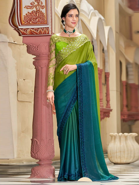 Green Saree - Art Silk Sequins Embroidery