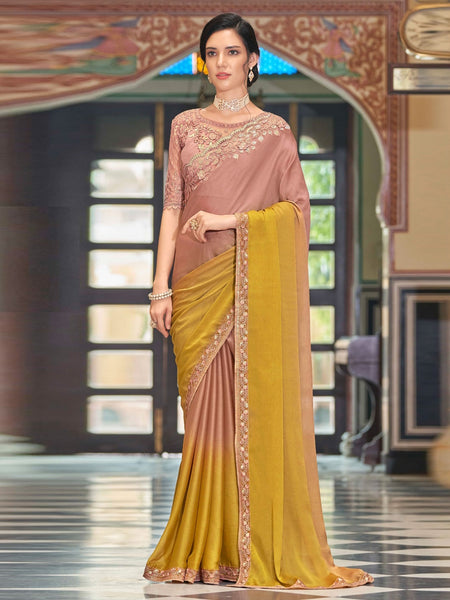 Yellow Saree - Art Silk Sequins Embroidery