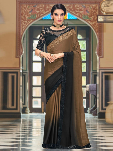 Brown Saree - Art Silk Sequins Embroidery