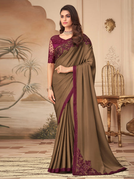 Brown Saree - Art Silk Embroidery