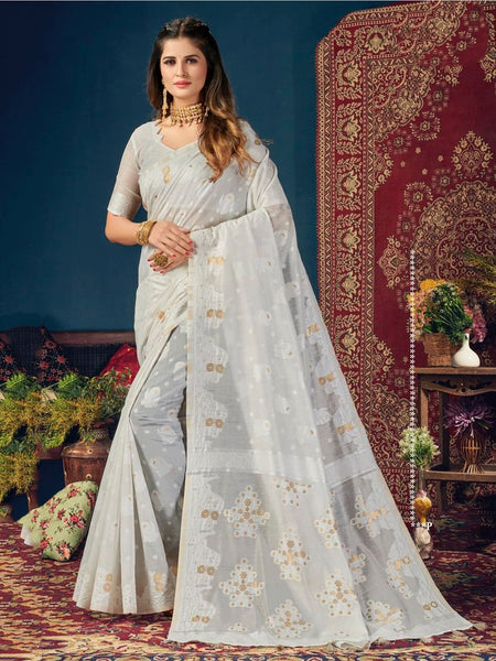 White Saree - Soft Cotton Handloom