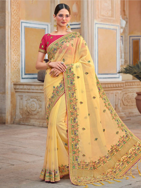 Yellow Saree - Art Silk Zari Embroidery