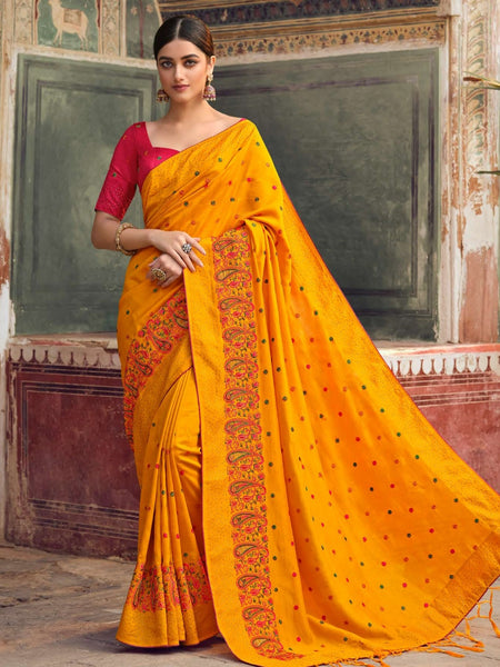 Orange Saree - Art Silk Zari Embroidery