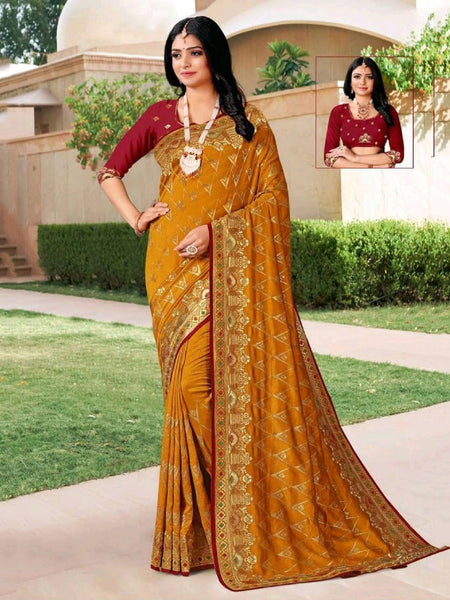 Yellow Saree - Embroidered Art Silk
