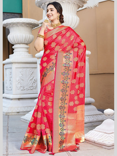 Pink Saree - Embroidery On Silk