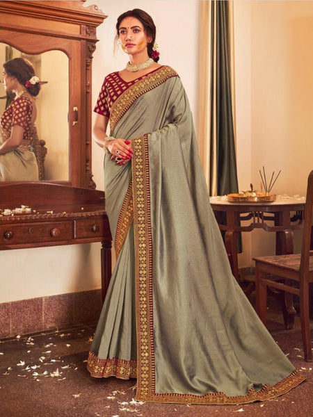 Grey Saree - Silk with Heavy Embroidery