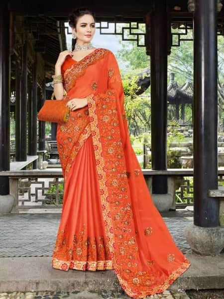 Orange Saree - Georgette Embroidery