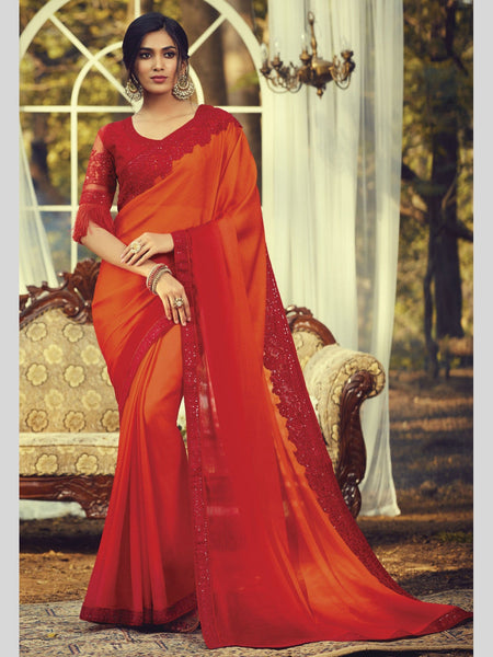 Red Saree - Art Silk Embroidery