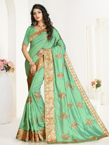 Green Saree - Embroidered Silk
