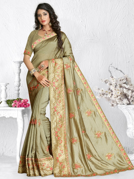 Green Saree - Embroidered Silk