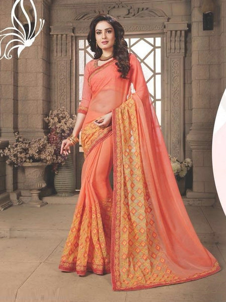 Orange Saree - Georgette Embroidered Saree