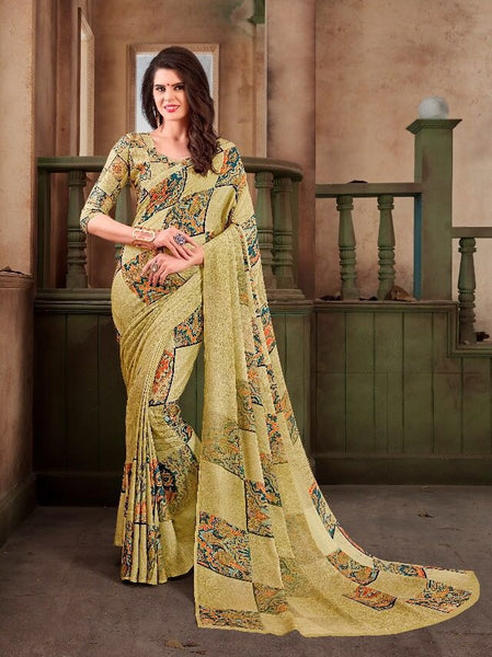 Yellow Saree - Pashmina Digital Print