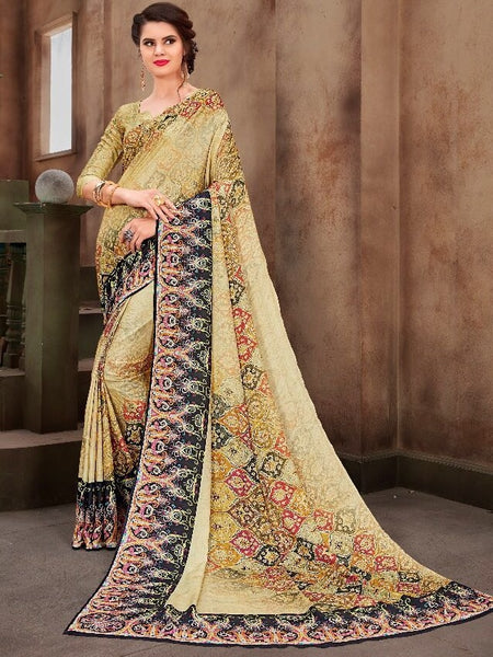 Yellow Saree - Pashmina Digital Print