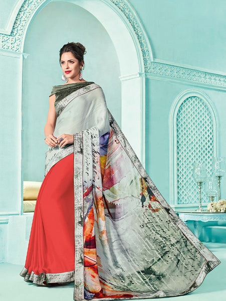 Green Saree - Fancy Digital Print