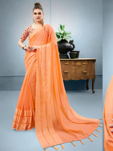 Orange Saree - Linen Silk Embroidery Work