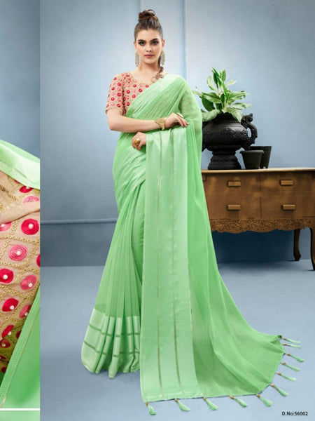 Silk Saree - Linen Silk Embroidery Work