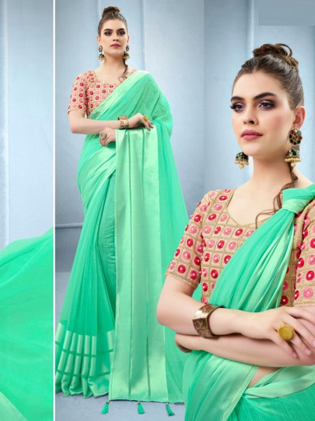 Silk Saree - Linen Silk Embroidery Work