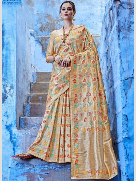 Golden Saree - Banarasi Silk Embroidery