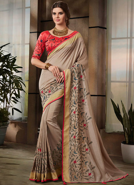 Silk Saree - Raw Silk Embroidery